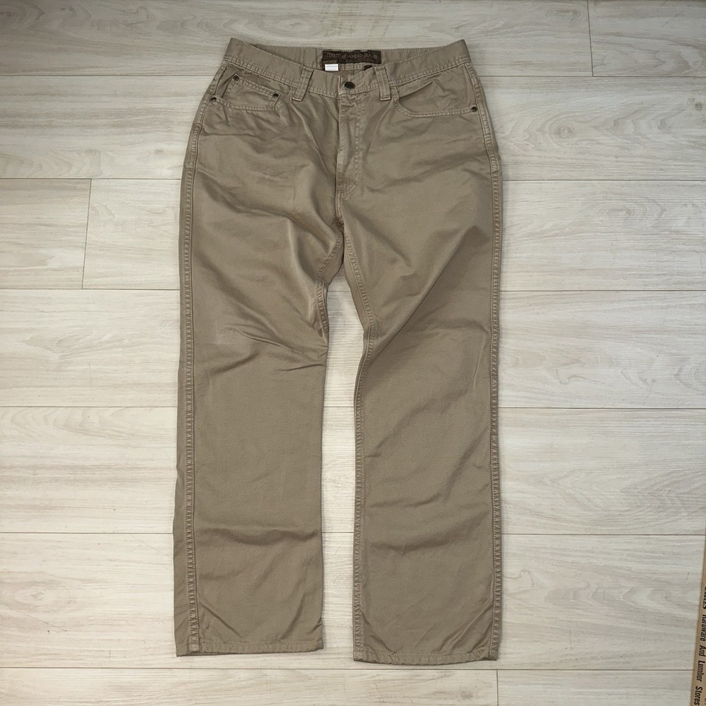 Territory Ahead Jeans 33x30 Mens Brown Khaki Casual Pants Cotton‎ Relaxed Fit